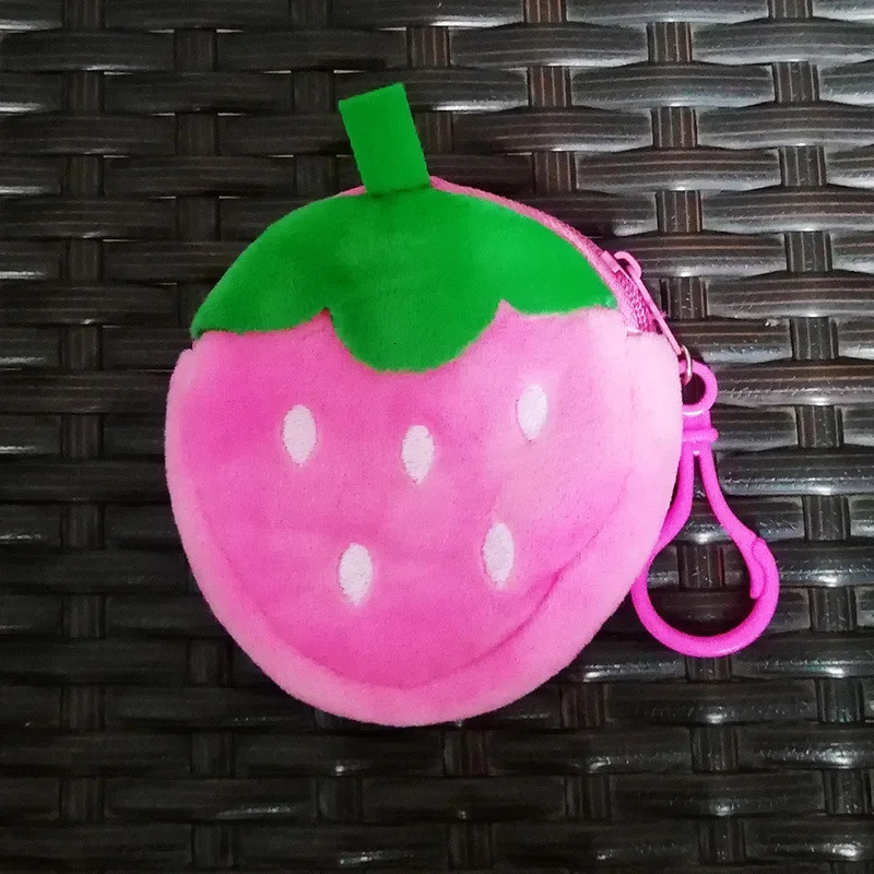 1Pc Cute Fruit Shape Plush Coin Purse Watermelon Pineapple Orange Strawberry Purse Bag Keychain Pocket Kids Coin Pouch Wallet R250624