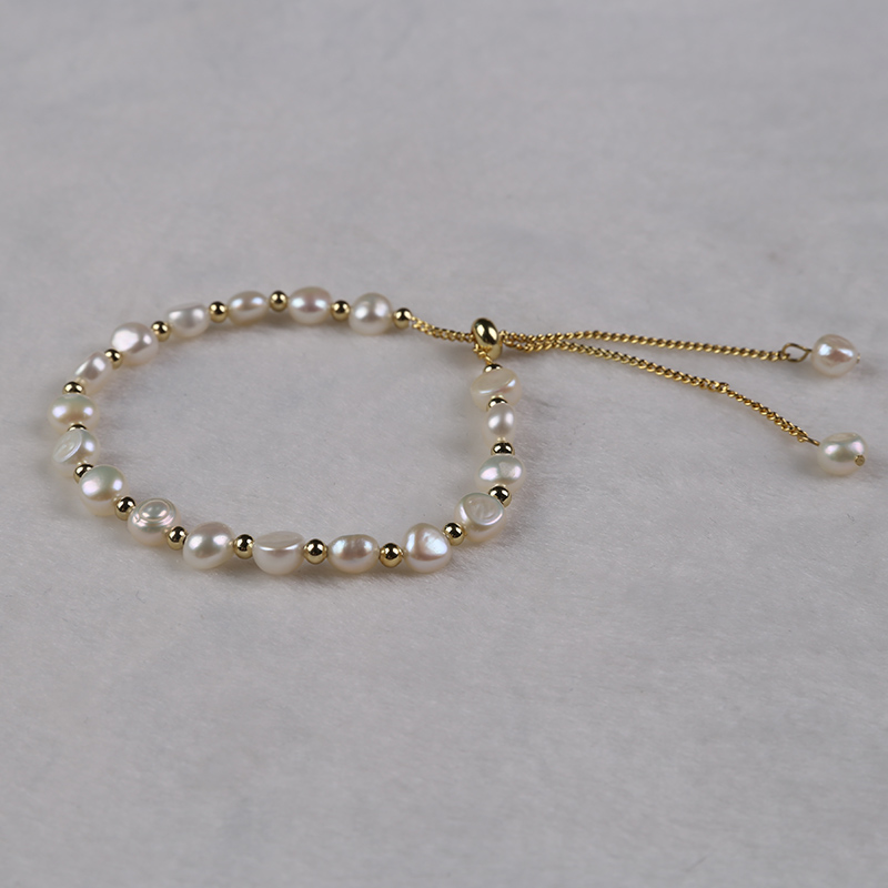 Adjustable Handmade White Freshwater Pearl Bracelet with Pearls - Pure Craftsmanship