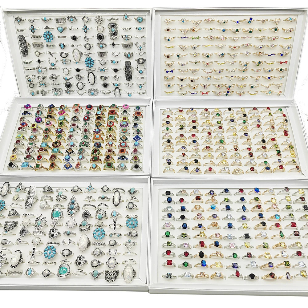 50pcs/Lot Wholesale Bohemia Mix Style Finger Rings for Women Crystal Party Wedding Jewelry Acrylic Enamel Joint Ring Gifts 250624