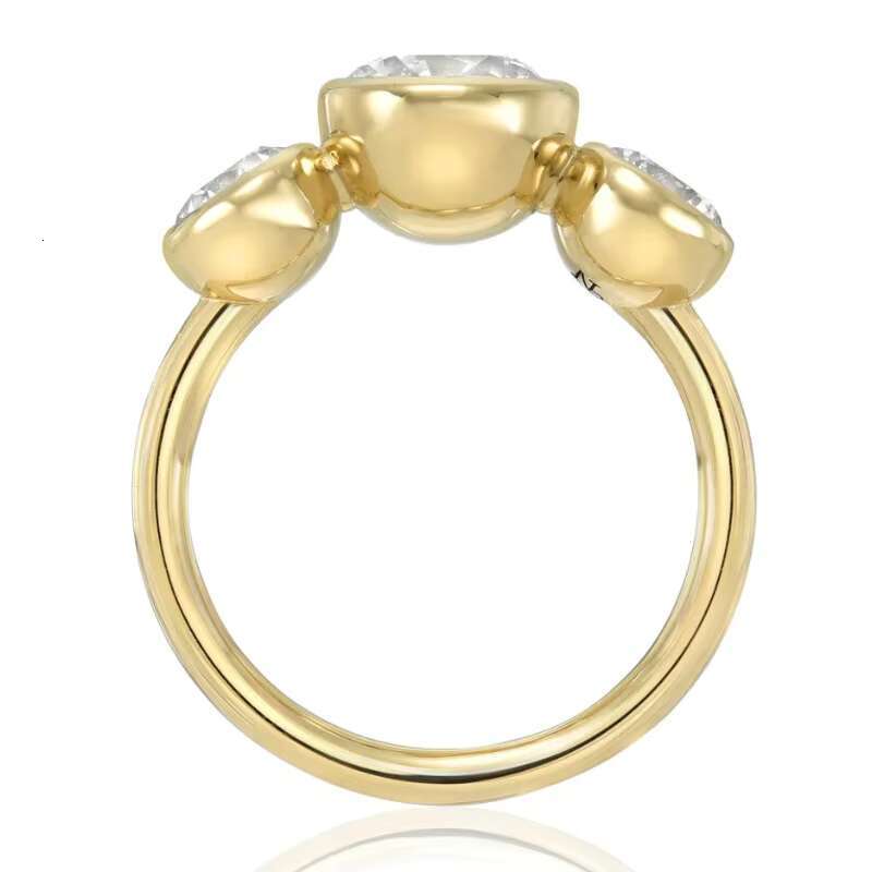 Fine Jewelry Moissanite Ring Women DEF Color Round 14k Gold Three Stone Bezel Setting Ladies Moissanite Ring