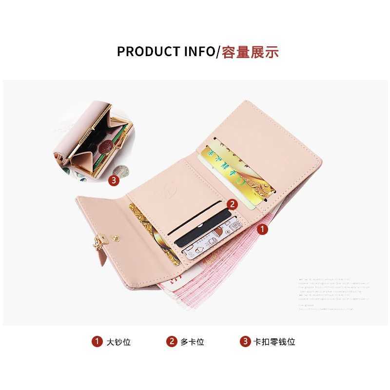 2024 Summer Explosive Style Womens Short Wallet Korean PU Leather Simple Everything with Solid Color Personality Leaf PendantXJ250624