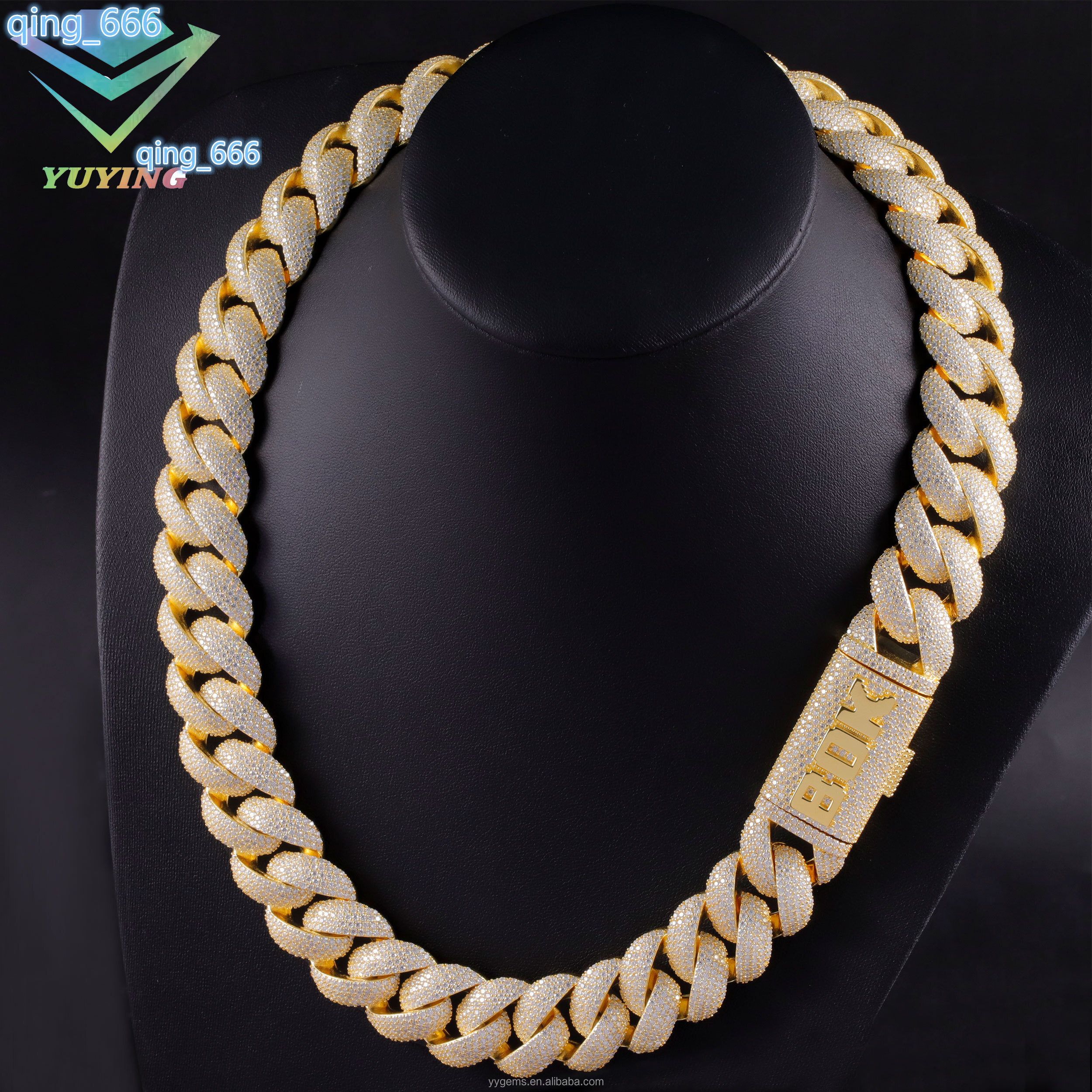 Hip Hop Yellow Gold 22mm Wide Necklace S925 Silver VVS Moissanite Iced Out Diamond Cuban Link for Men