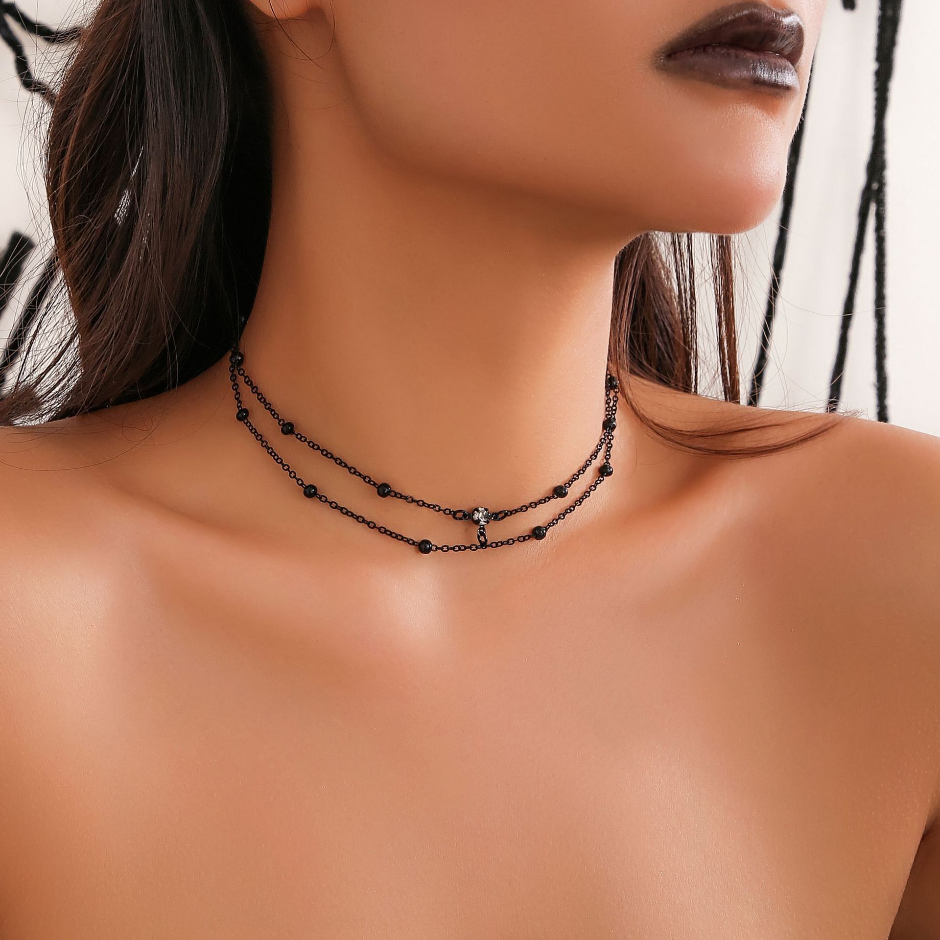 Jewelry Sexy Choker with Inlaid Dias Copper Bead Mesh Body Chain Necklace