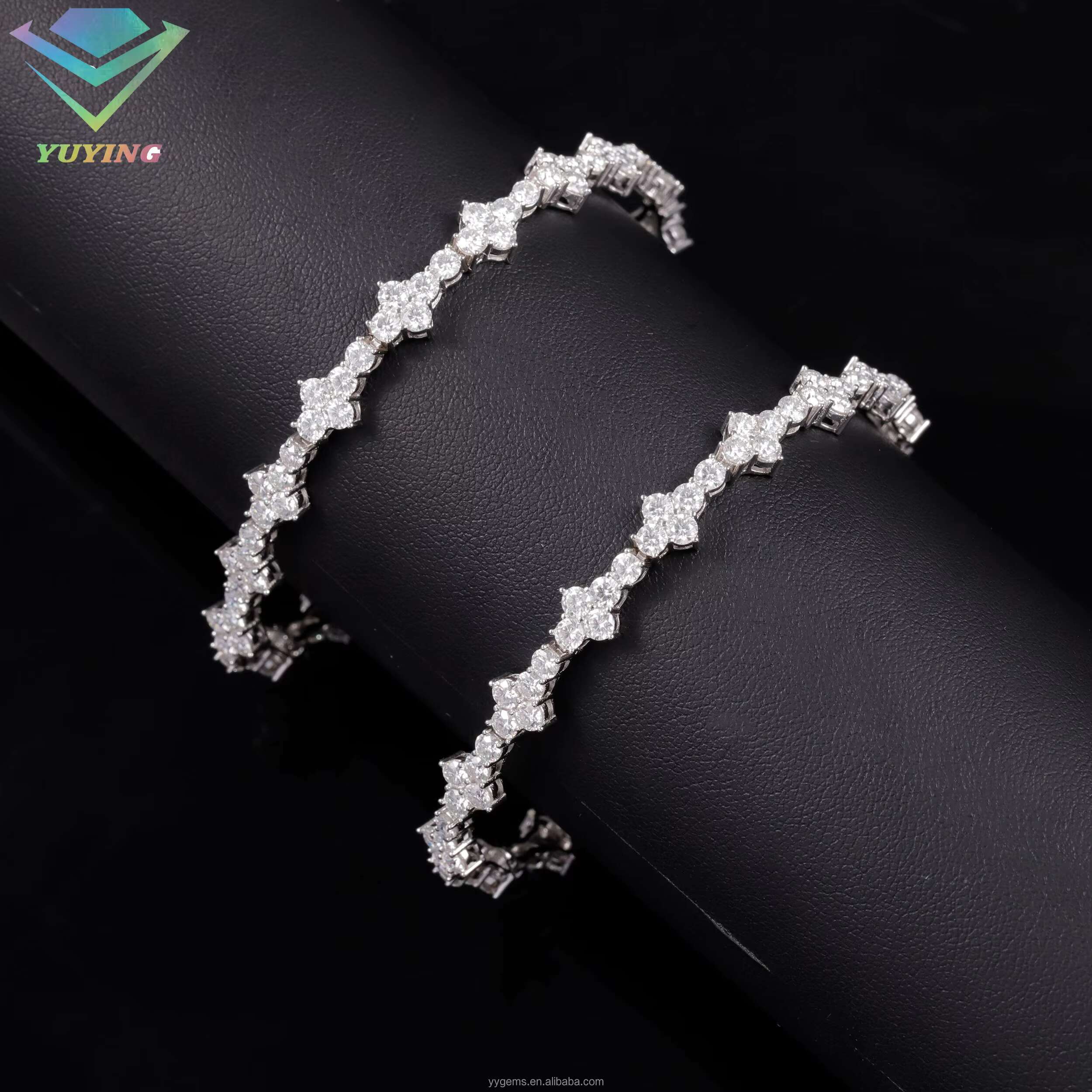 RTS White Gold Plated 7 8 Cross Tennis Chain Bracelet Cuban Chain S925 Silver Fashion Jewelry Men Women Bracelet