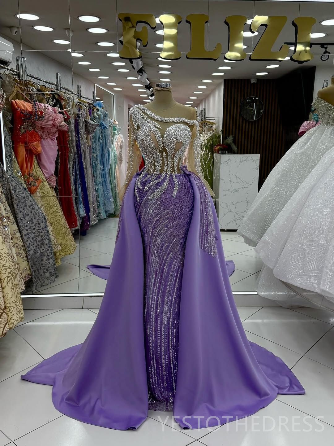 2025 Plus Size Purple Aso Ebi Prom Dress Detachable Train Mermaid Prom Dresses Evening Formal Gowns Beaded Lace Pearls Birthday Dress Second Reception