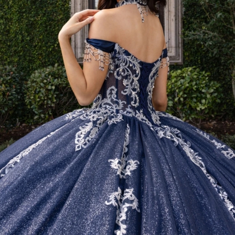2025 Navy Blue Quinceanera Dresses Ball Gown Silver Lace Applique Beading Sweet 16 Dress Vestidos De 15 Anos