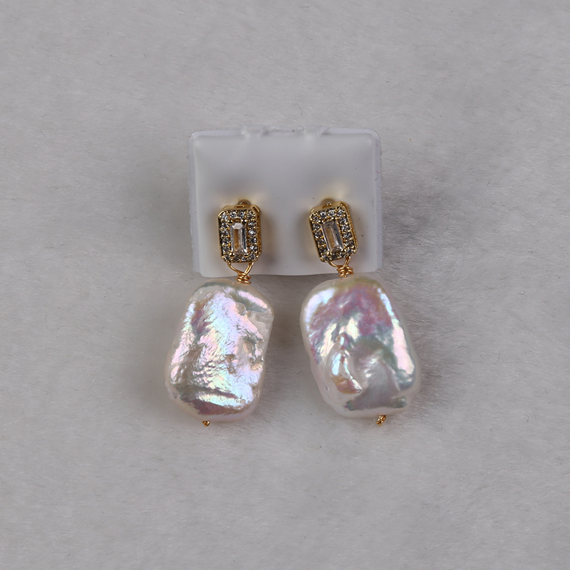 Natural Freshwater Pearl Earrings with Zirconia Pendant - Large Pearls for Luxurious Evening Wear