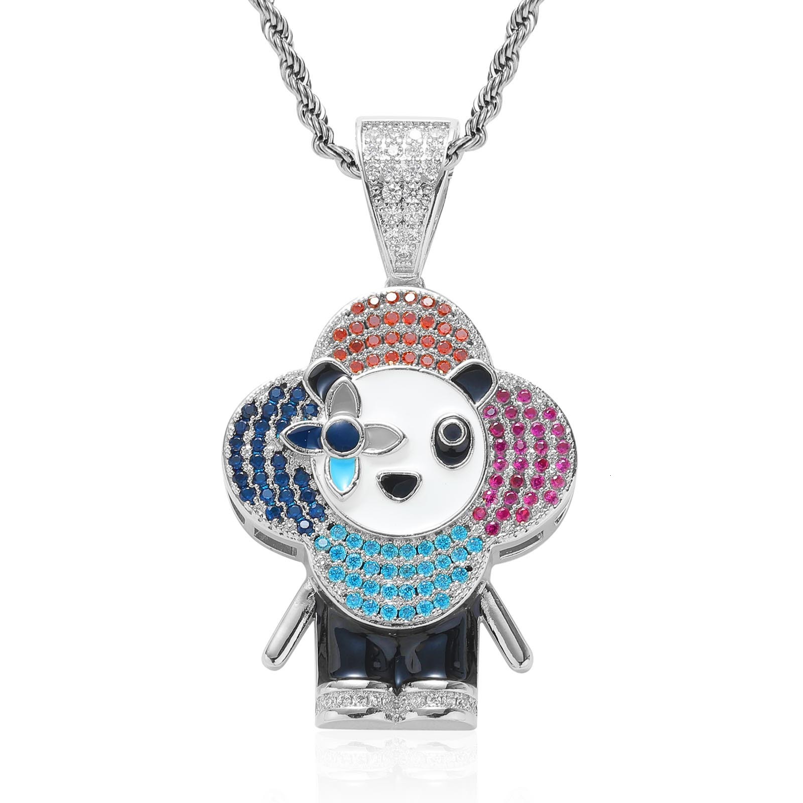 New Luxury Moissanite Iced Out Bling Hip Hop Unisex Trendy Cartoon Labubu Pendant Necklace Pass the diamond tester