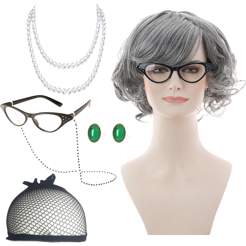 Various styles ladies dress up wigs for mother's day granny dress up grandma dress up for Halloween holiday show