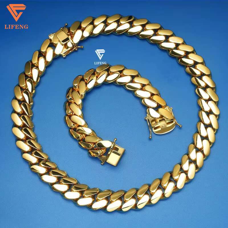 Custom 18K Gold Plated 14mm Cuban Link Chain Iced Moissanite Necklace Solid Sterling Hiphop Plain Cuban Link Necklace