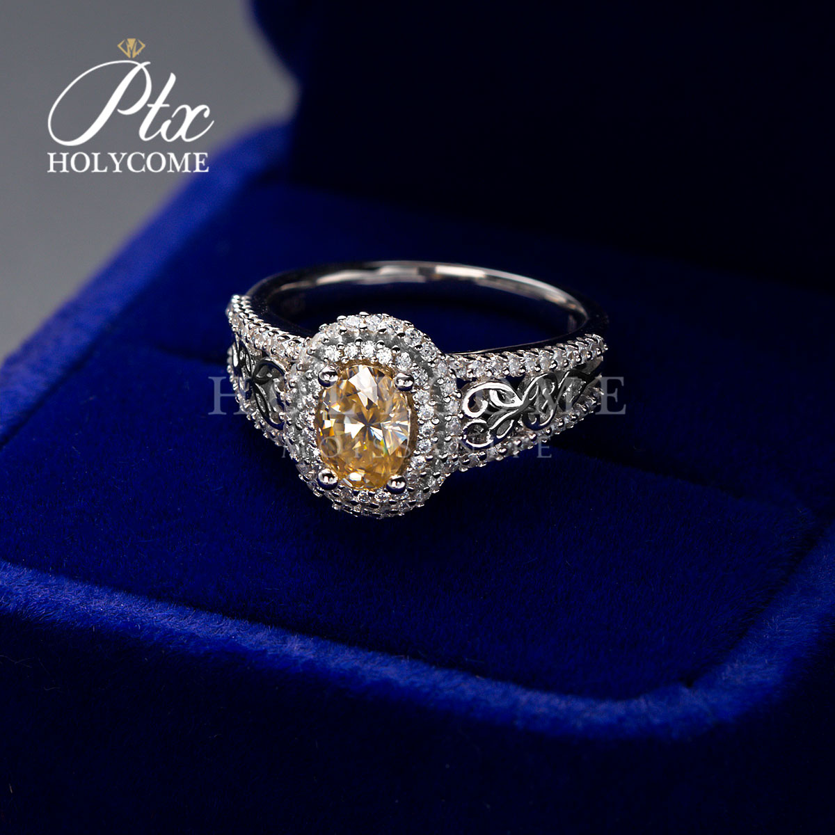 Fashion Real S925 Sterling Silver Fine Wedding Jewelry Champagne Moissanite 1ct Design Diamond Rings S925 Silver Party Gift Ring for Girls