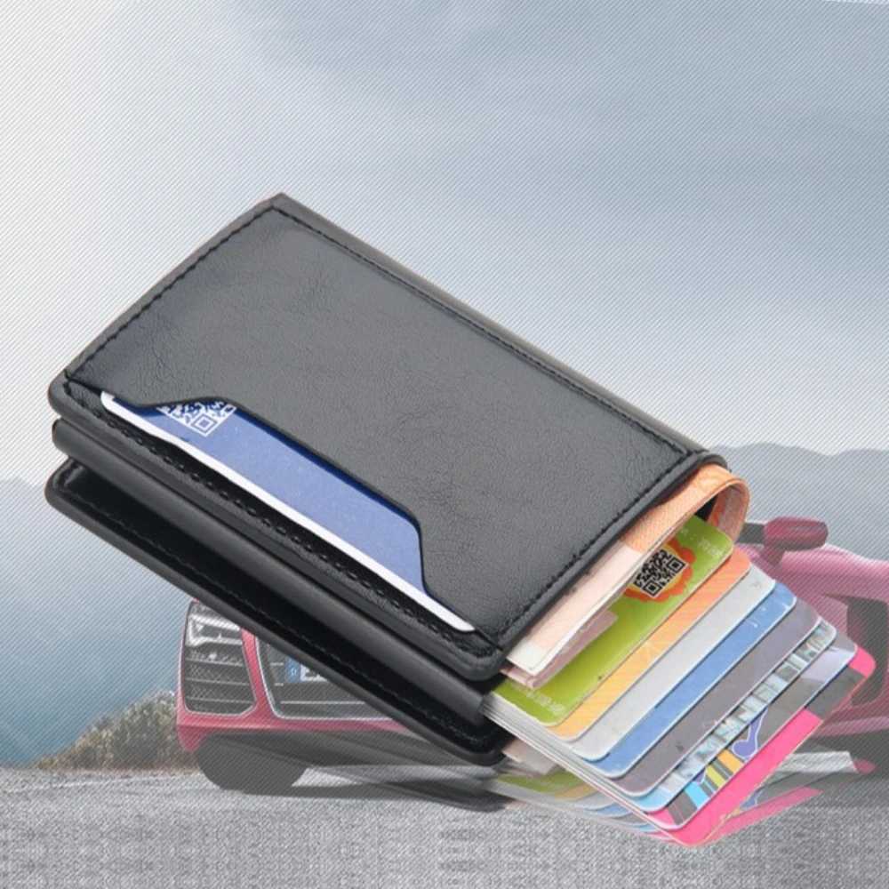 Business RFID Male Short Wallet PU Leather Simple Automatic Card Holder Solid Color Casual Aluminum Mens Wallet XJ250624