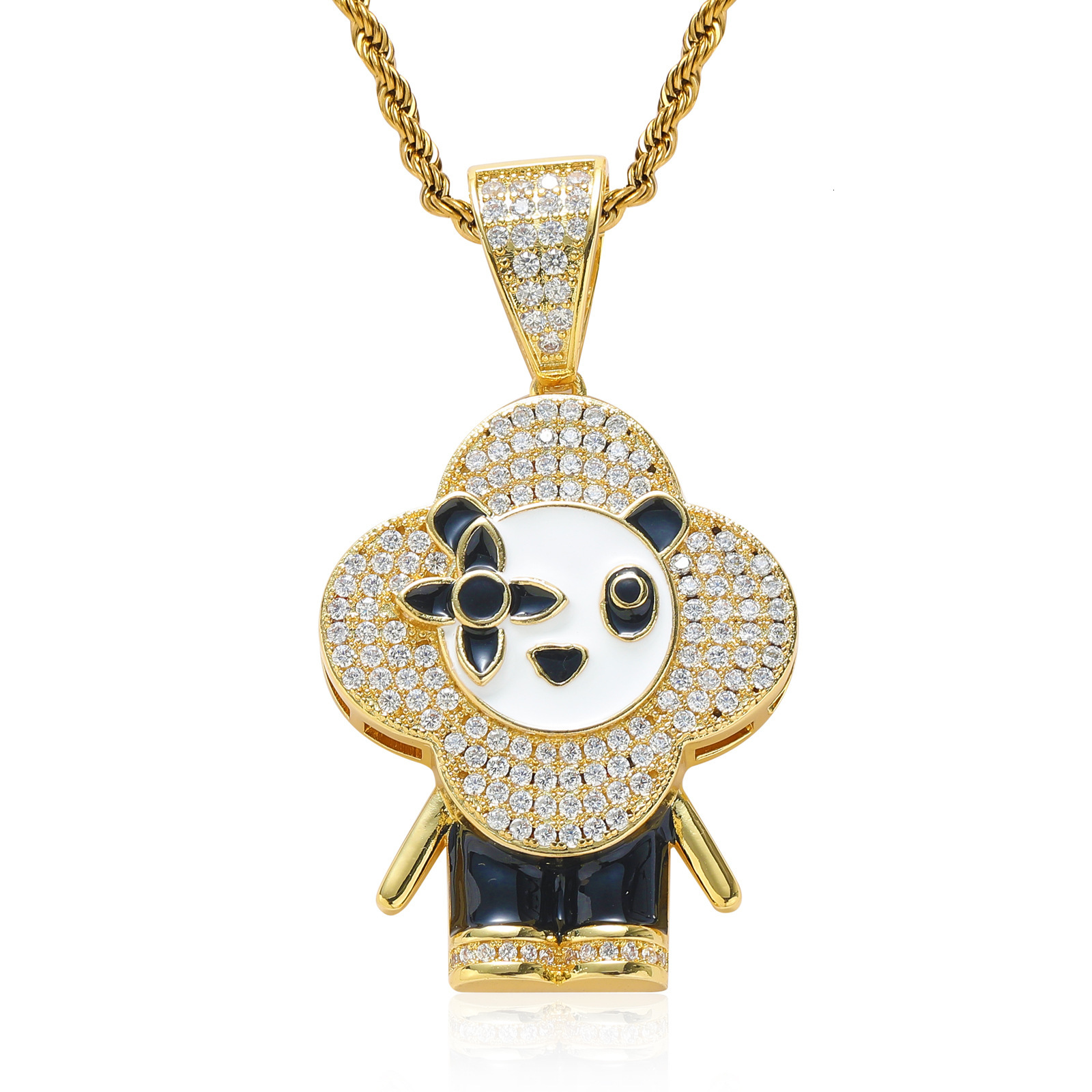 New Luxury Moissanite Iced Out Bling Hip Hop Unisex Trendy Cartoon Labubu Pendant Necklace Pass the diamond tester