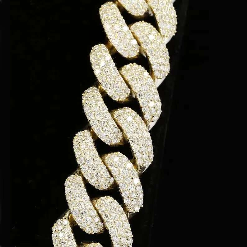 Hip Hop Jewelry Cuban Chain 18mm 3 Rows 925 Sterling Silver Sparkling Miami VVS Moissanite Cuban Link Chain