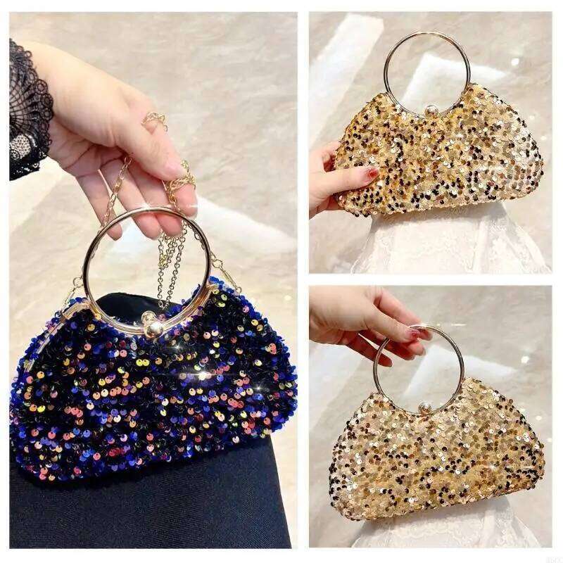 M6cc Trendy Sequined Clutch Bag Ladies Evening Purse For Parties And Dinner