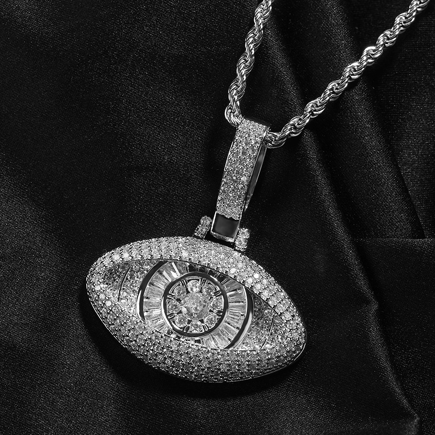 14K Gold Full Diamond Evil Eye Pendant Necklace For And Women Cool Copper Inlaid Cubic Zirconia Unisex Collar Aesthetic Hip Hop CZ Sones Rapper Jewelr