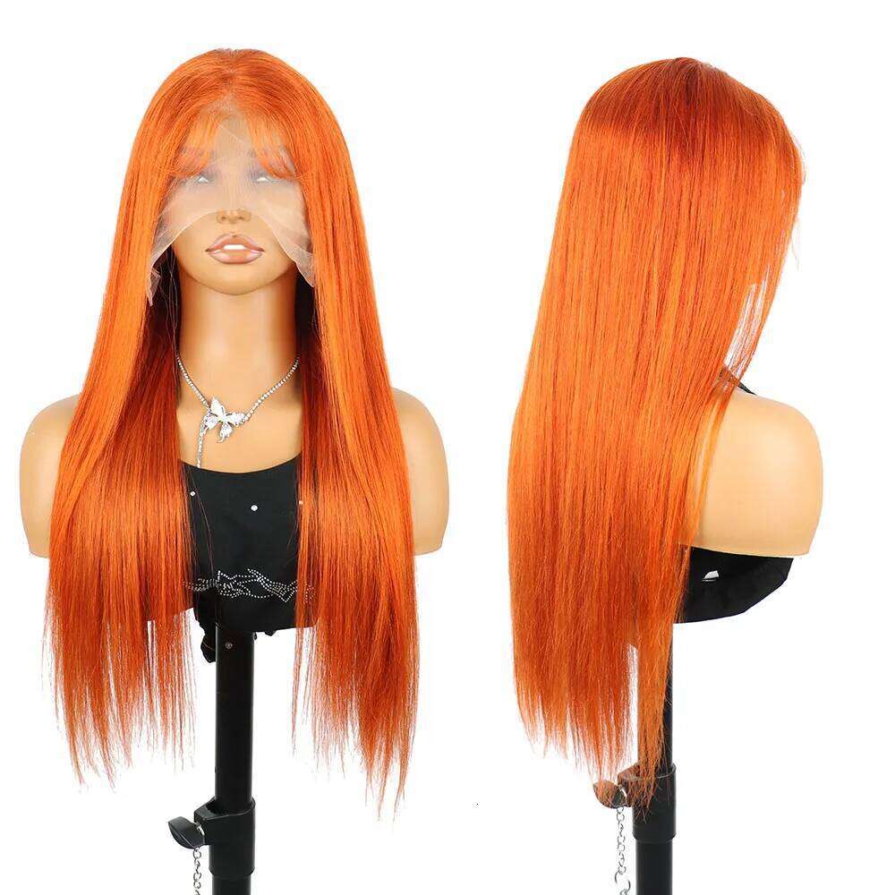 Orange Ginger 250 Density 30 32 40Inch Front 13x6 HD Lace Frontal Straight Wig 350 Colored Human Hair Wigs