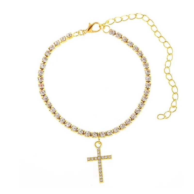Hot Sale in Europe and America Fashion Elegant Sparkling Rhinestone Cross Anklet Summer Beaches Holiday Party Minimalist Jewelry U250624