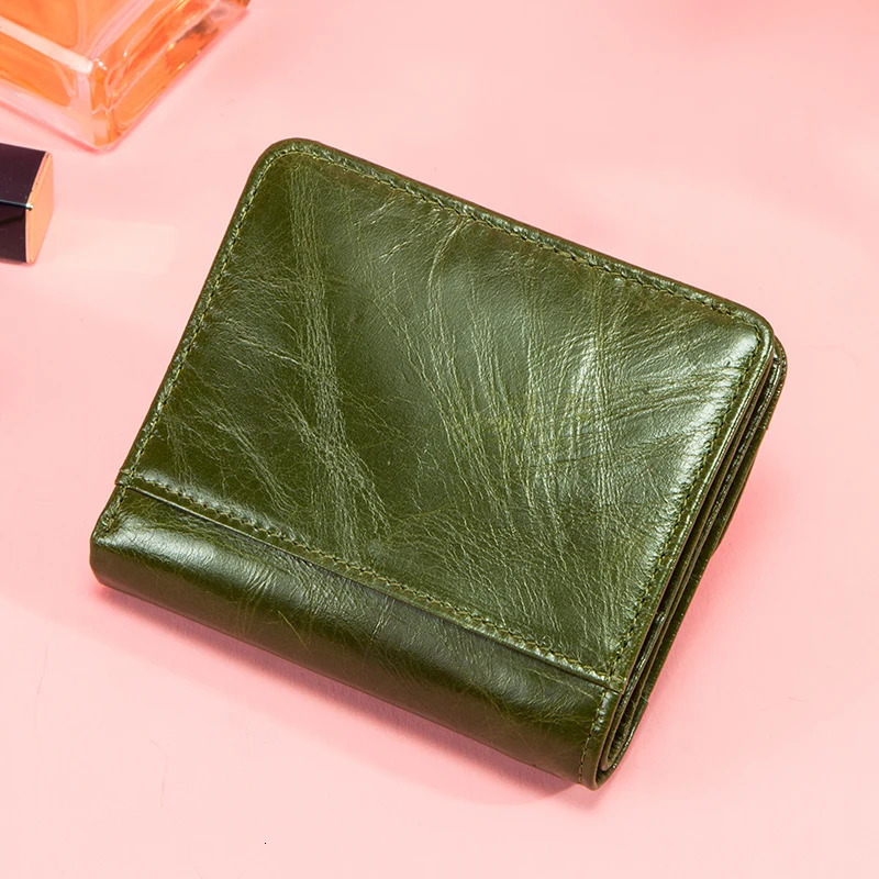 Contacts 100% Genuine Leather Wallet Green Women Small Coin Purse Mini Card Holder Wallets Mini Money Bag for Ladies Carteras 250623
