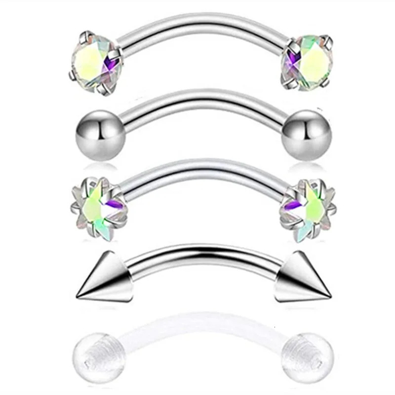 5PCS Crystal Eyebrow Piercing Set Curved Barbell Piercings Rook Earring Bulk Helix Stud Tragus Earrings Cartilage Jewelry Labret 250613
