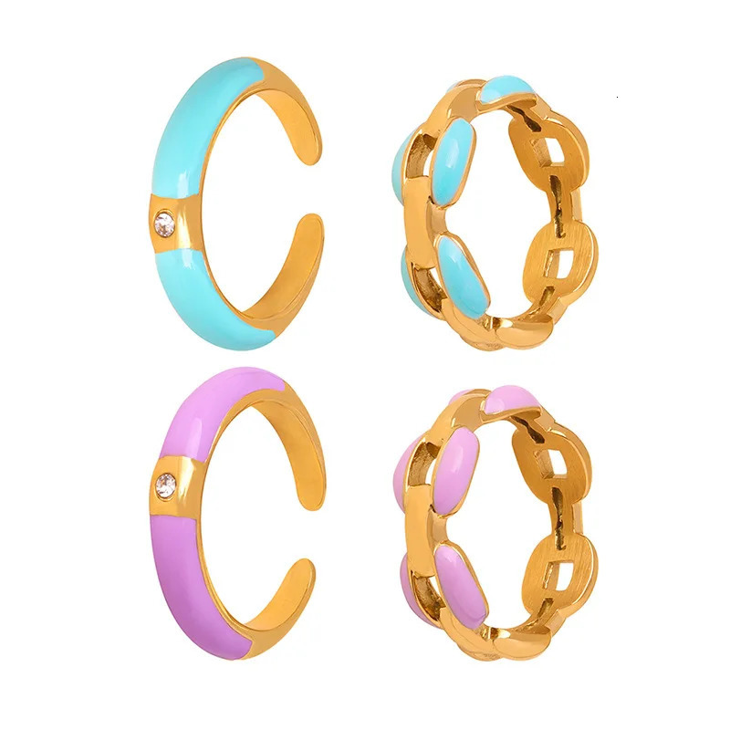 Unique Colorful Enamel Rings For Women In Stainless Steel With 18k Gold Plated Womens Open Ring Aesthetic Woman Jewelry 250624