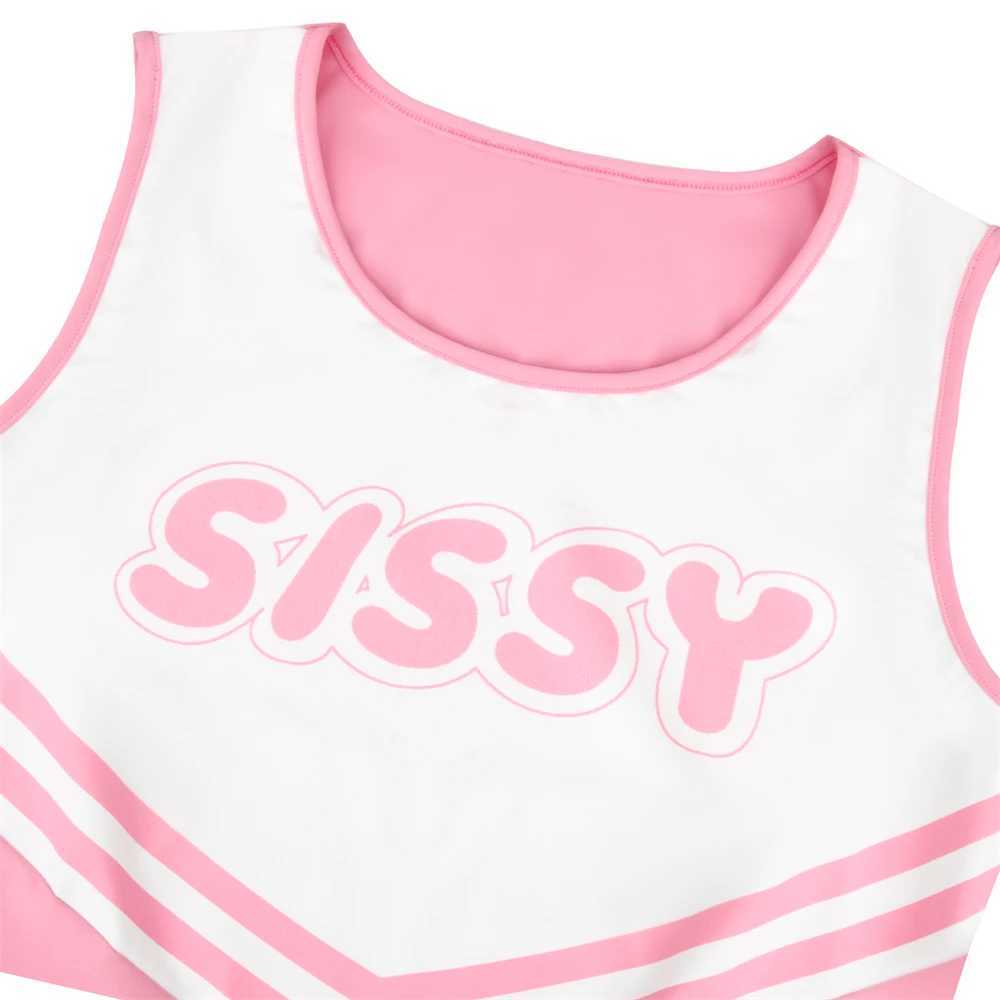 SISSY Cheerleader Uniform Sleeveless Overall Pink White Dress Cheerleading Outfits Party Costume for High School Girls Z250624