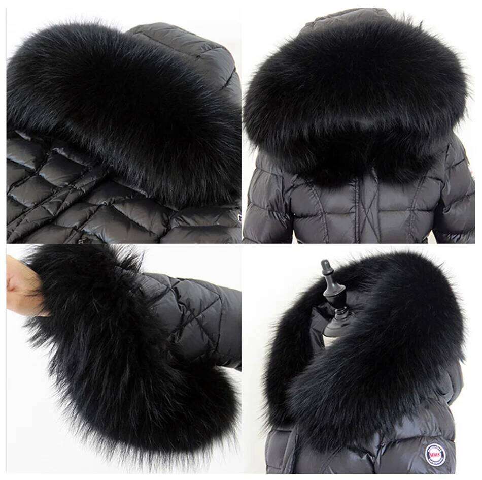 M2020 Short Ladies Winter Star Faye Wong Fashion Oversized Raccoon Fur Collar Slim Down Jacket