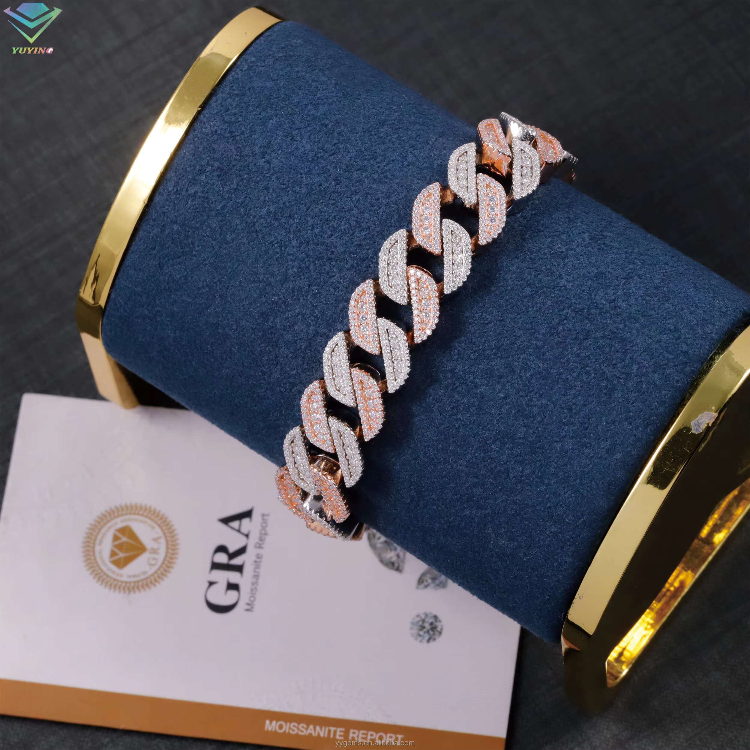 Hot Sale 2 Tone color Moissanite Bracelet 13mm S925 Silver Hip Hop Rapper Bracelet VVS Moissanite Diamond Cuban Bracelet