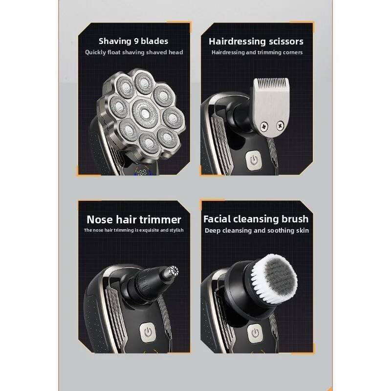 New Electric Shaver With 9D Magnetic Suction Blade Head, Full Body Water Washing Shaver, And Multifunctional Optical Head Hin