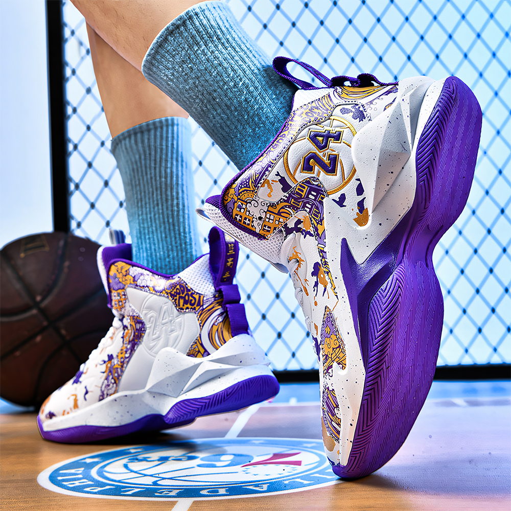 8905-High Top Men's Shoes, Basketball Shoes, Grip Mesh, Leather, Boys' Sneakers, Combat Shoes, Anti-slip Running Shoes