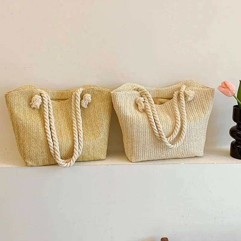 2025 New Design Women Raffia Large Capacity Tote Handbag Summer Beach Vacation Bohemian Shoulder Bag