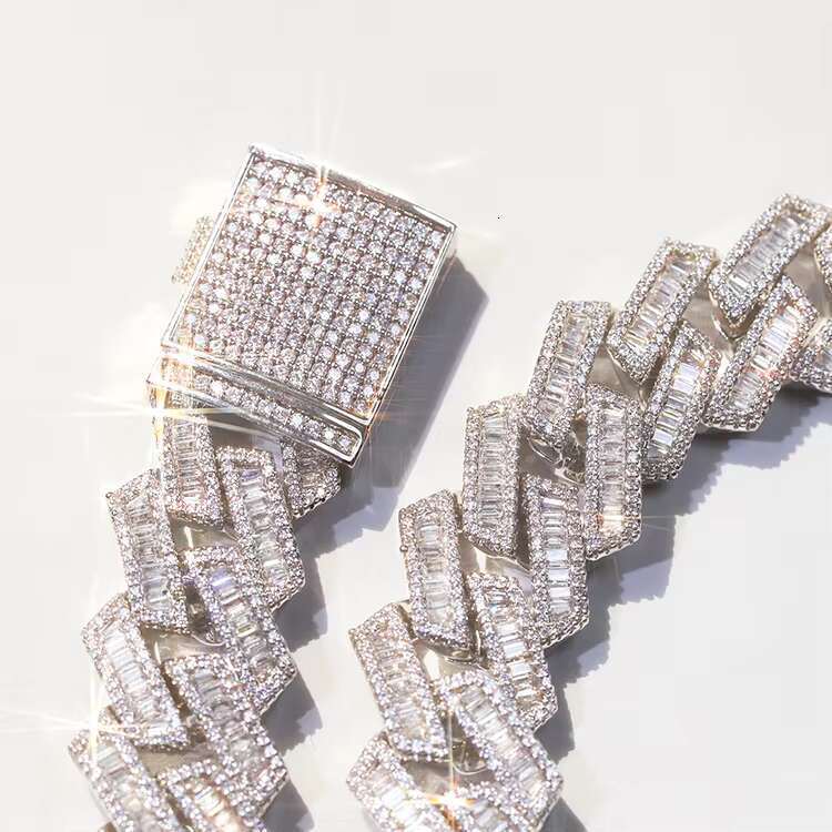 Customized Top Quality Sterling Silver VVS D Color baguette Shape Moissanite with GRA Cuban Link Chain for Mens Rapper Life