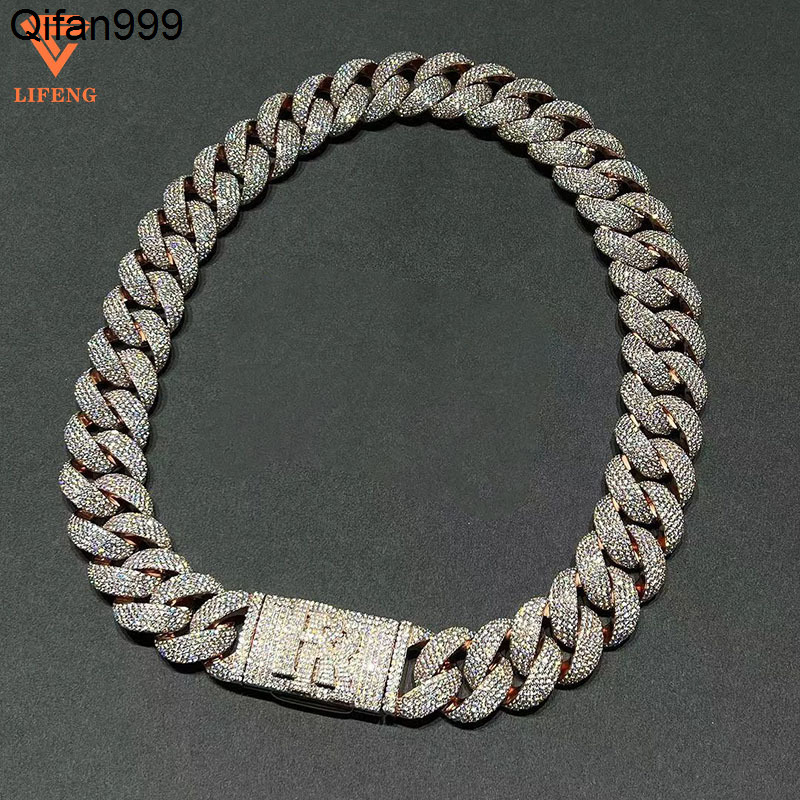 Fine Jewelry 20mm S925 Silver Custom 10k 14k 18k Gold Full Iced Out VVS Moissanite Diamond Necklace Cuban Link Chain