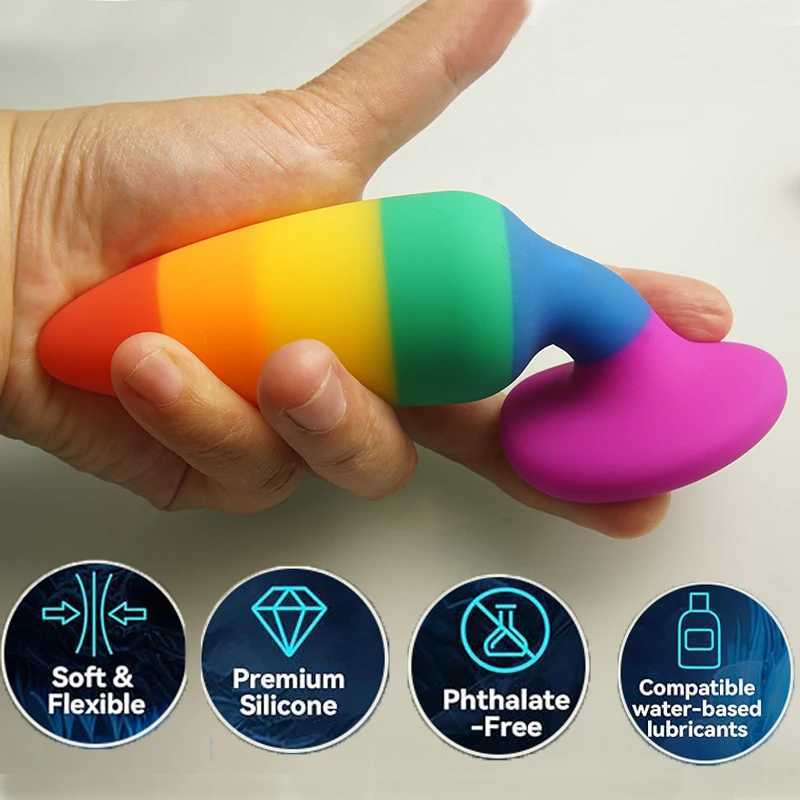 Rainbow Colors Butt Plugs Liquid Silicone Anal Plug with Suction Cup Base Sex Toys Anal Plug Buttplug Butplug W250624