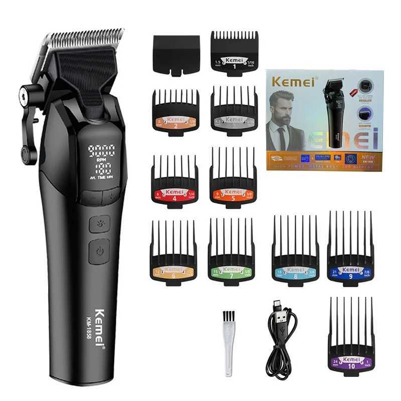 Kemei 1858 Original Professional Rechargeable Hair Trimmer Adjustable Hair Clipper USB Carving Barber Salon DLC Blade XJ250624