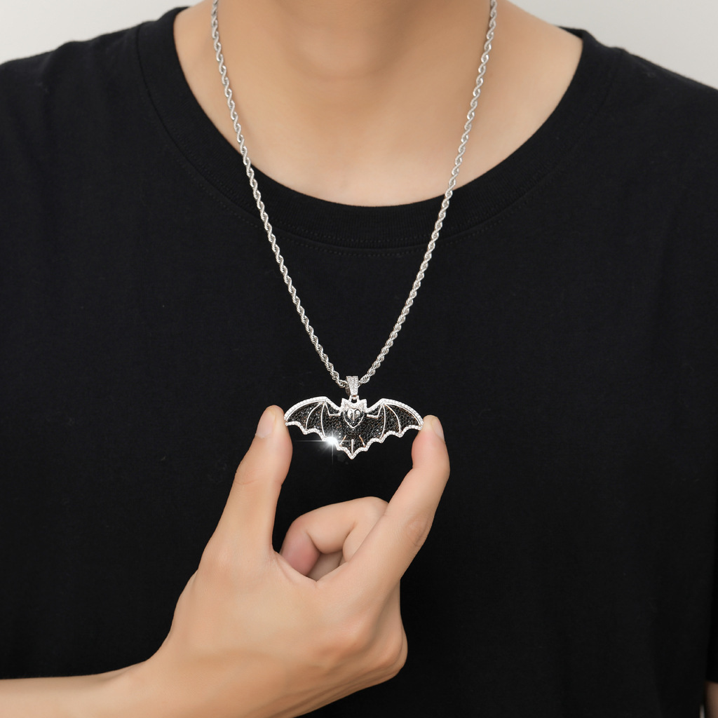 New Black Bat Pendant Iced Out Diamond Hip Hop Moissanite Unisex Streetwear Accessory Pass the diamond tester