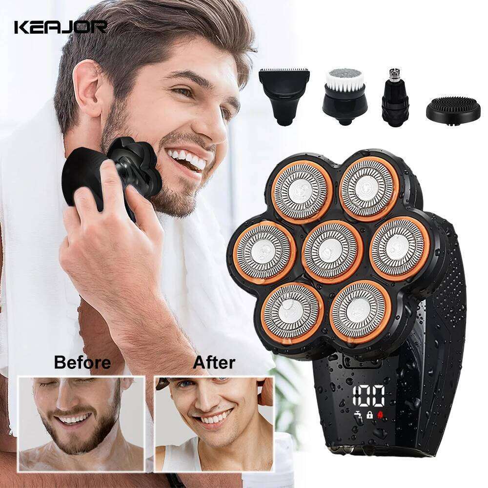 Electric Hair Trimmer 7D Floating Heads Rechargeable Waterproof Wireless Beard Razor Portable Facial Shaver Hine