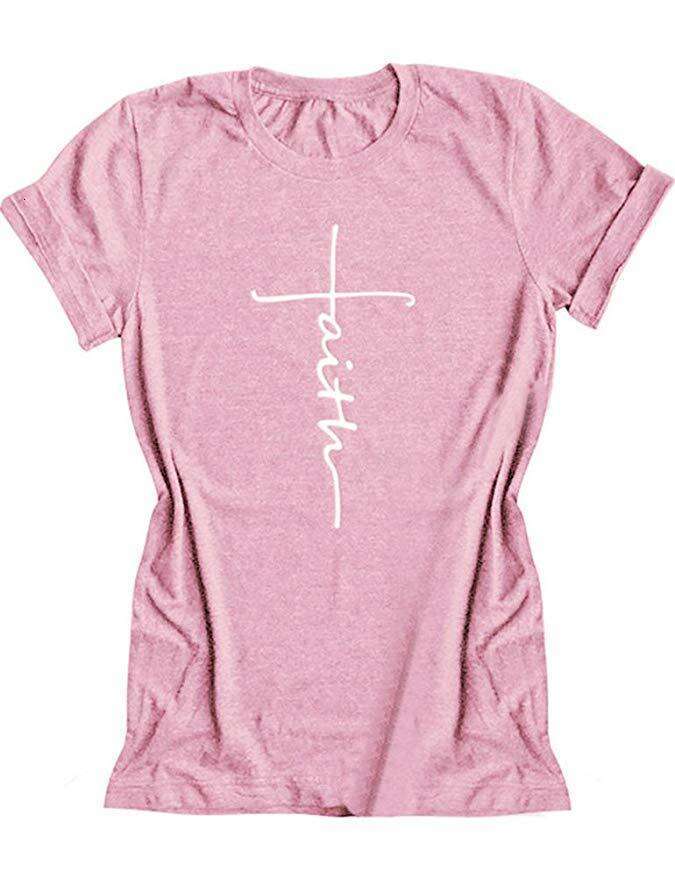 T-Shirt Women's Short Sleeve New Faith Printed Top B5