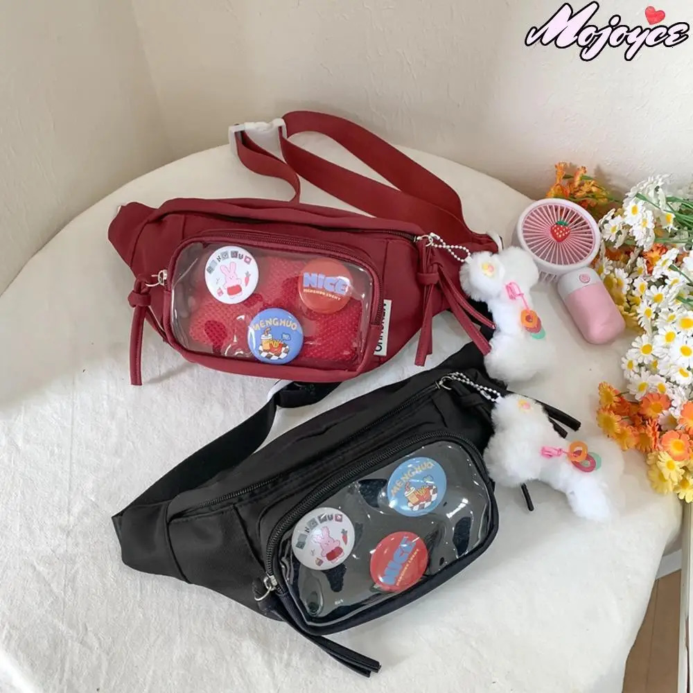 Kawaii Ita Bag with Anime Badge Japanese Nylon PVC Chest Bags for Teen Girls Transparent Waist Pack Ladies Belt Bag Bag 250624