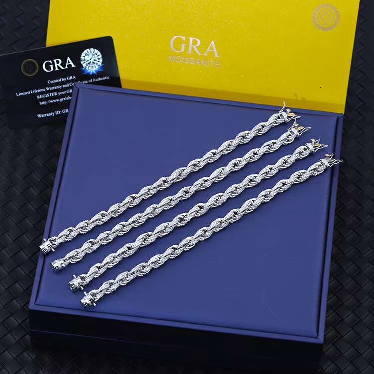 Yu Ying 8mm Wide 925 Solid Silver with GRA VVS Moissanite Diamond Rope Cuban Link for Men Necklace