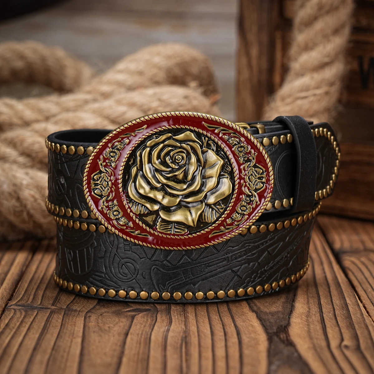 Men WomenWesternCowboyPU LeatherBelts Vintage horse Belt Floral Engraved Buckle for Jeans 250616