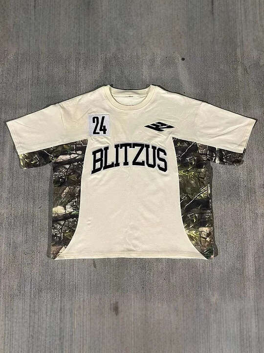 2025 Camouflage Patchwork Short Sleeve Unisex Y2K American Style Sports Trend Brand Patch T-Shirt Couple Top