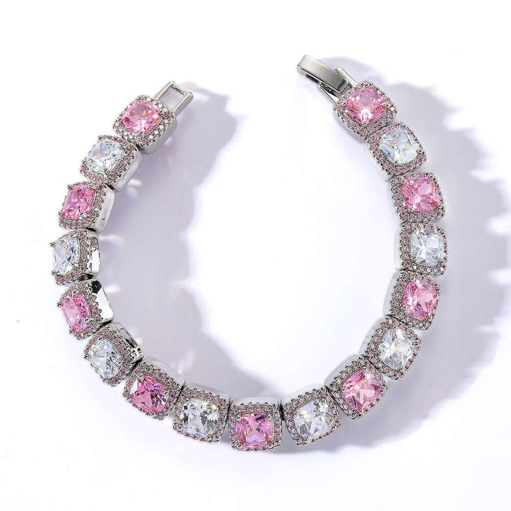 Jewelry 10mm Pink White Zircon Rock Candy Chain Hip Hop Copper Inlaid Cubic Zirconia Unisex Bracelet 8913