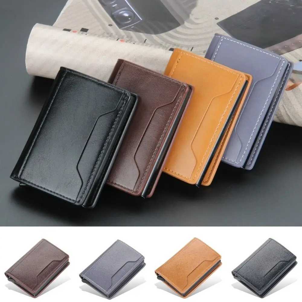 Business RFID Male Short Wallet PU Leather Simple Automatic Card Holder Solid Color Casual Aluminum Mens Wallet XJ250624
