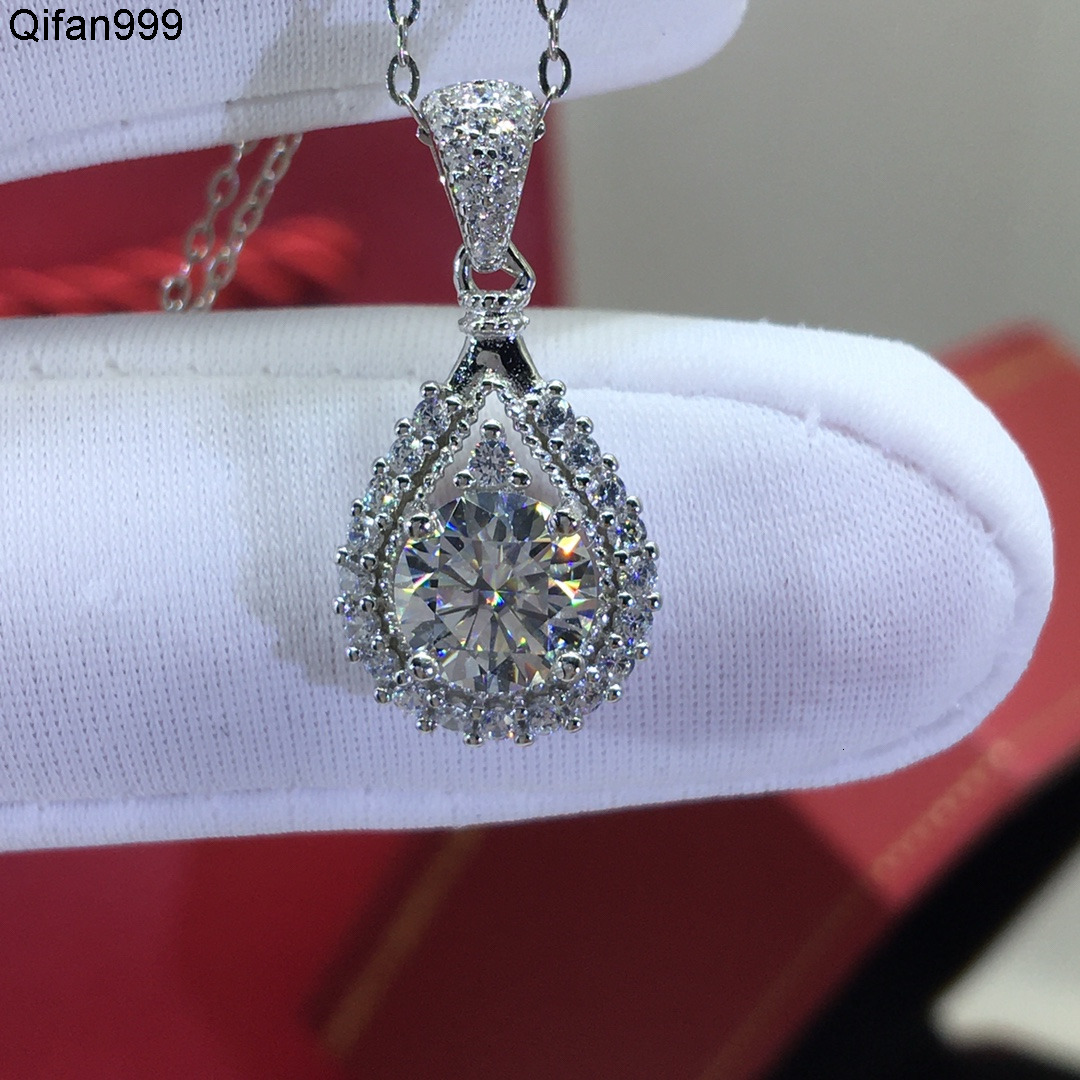 Passed Diamond Test Excellent Cut 1 Ct D Color Moissanite Fire Water Drop Pendant Necklace 925 Sterling Silver Party Chain