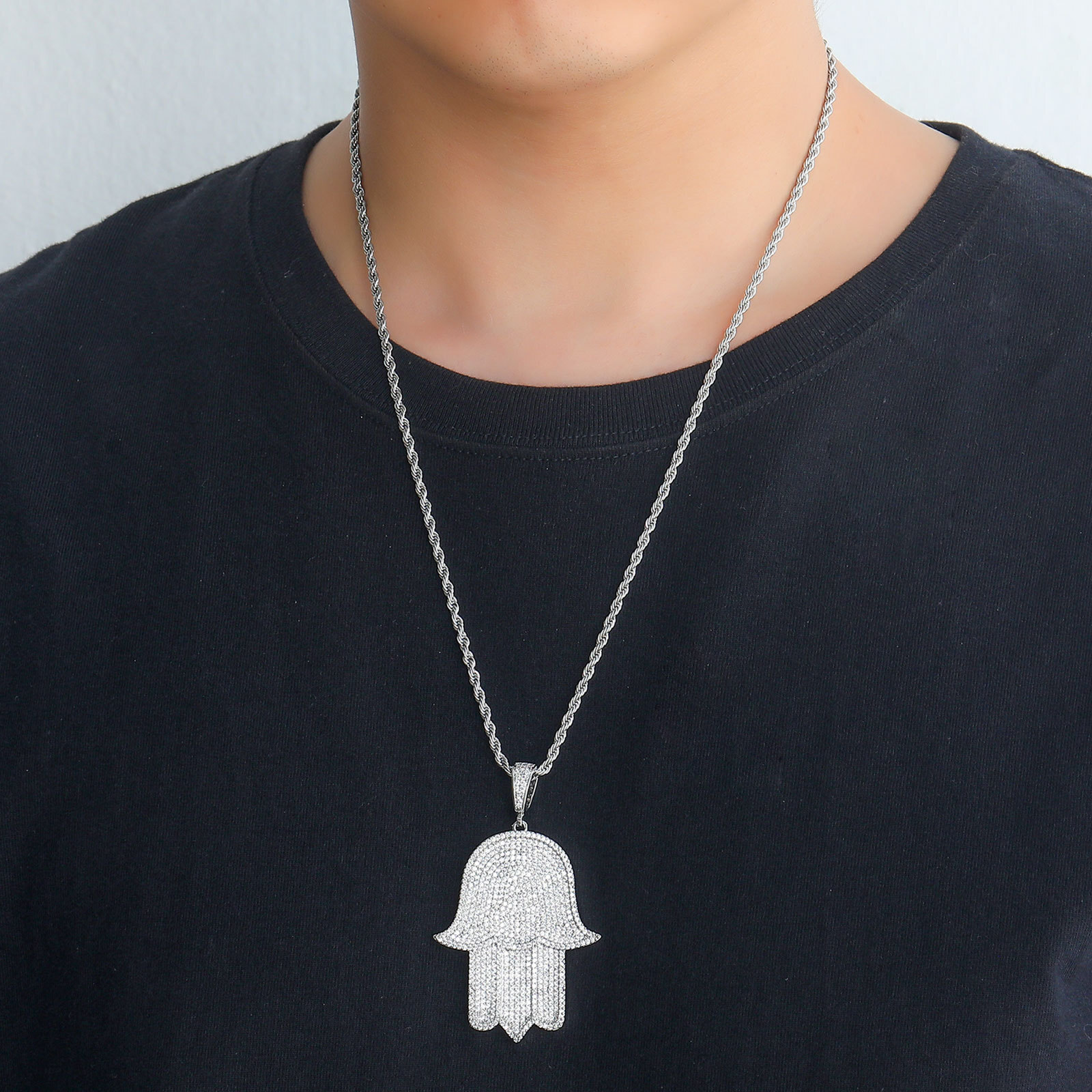 Luxury Moissanite Hamsa Hand Iced Out Bling Trendy Statement Hip Hop Pendant Necklace Pass the diamond tester