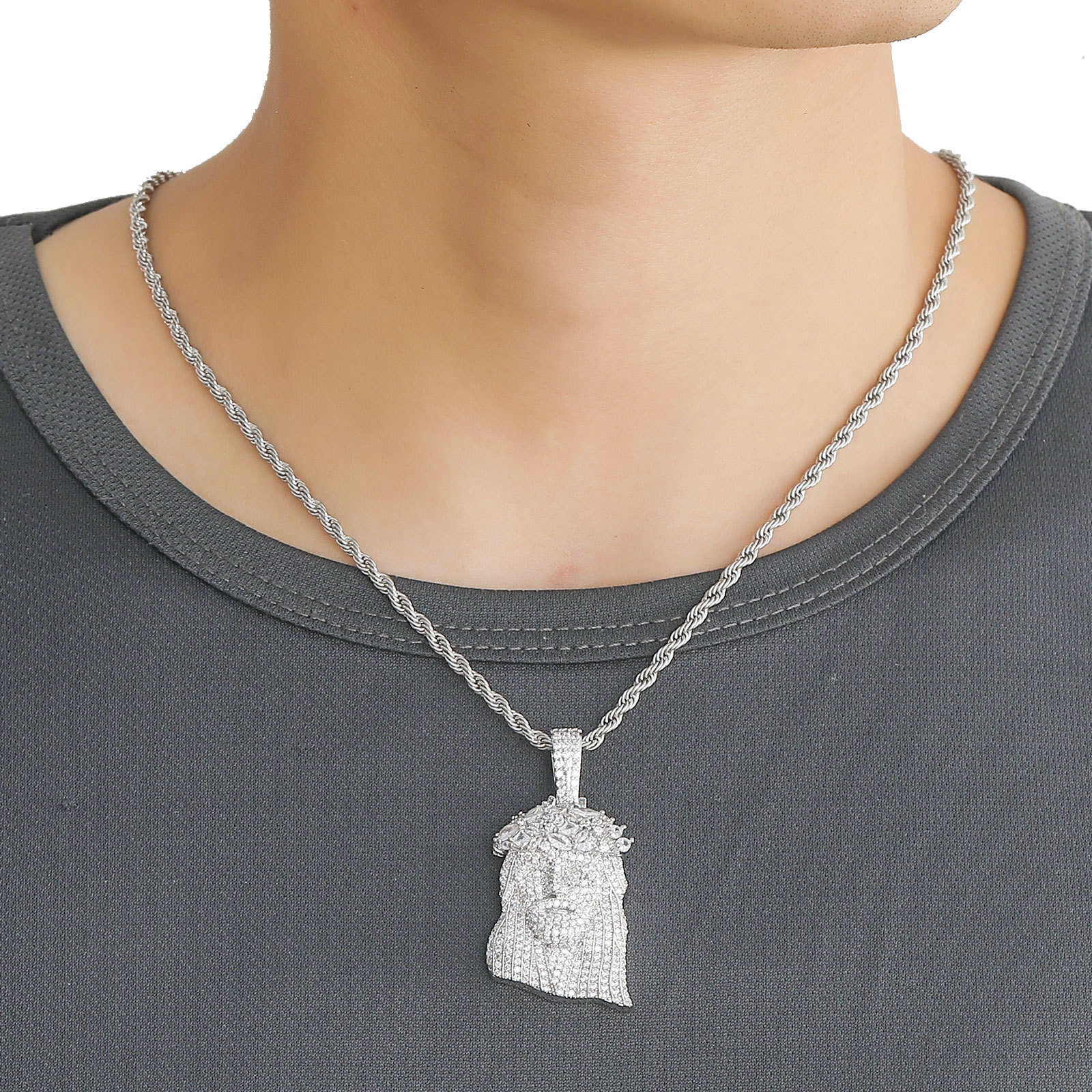 Luxury 3D Abstract Moissanite Iced Out Bling Human Head Trendy Hip Hop Urban Unisex Creative Statement Accessory Pass the diamond tester