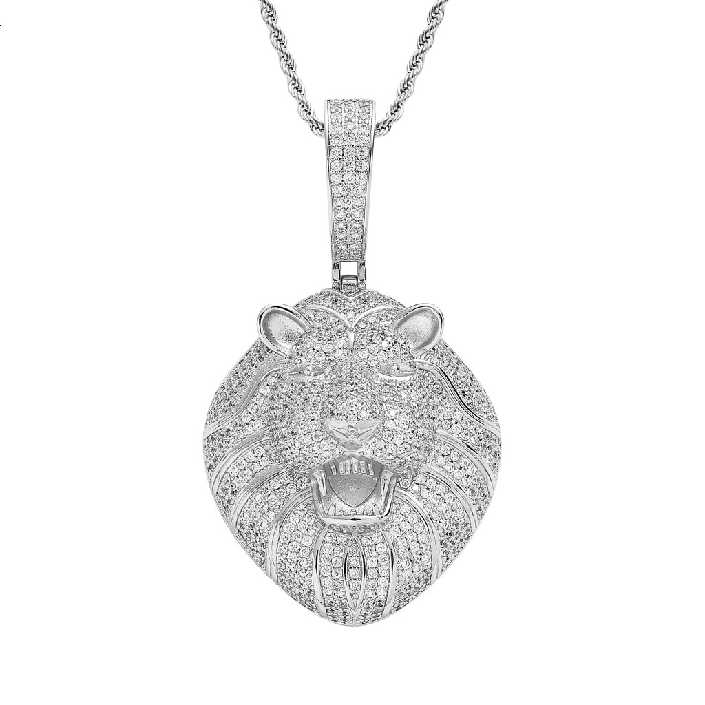 Luxury Moissanite Bling Iced Out Lion Head Pendant Diamond Studded Hip Hop Swag Trendy Necklace Accessory Pass the diamond tester