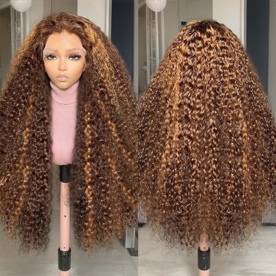 30 34 Inch Highlight Ombre HD Lace Frontal Wig Water Curly Human Hair Wigs 250 Density 13x4 Deep Wave Color Lace Front Wig Synthetic