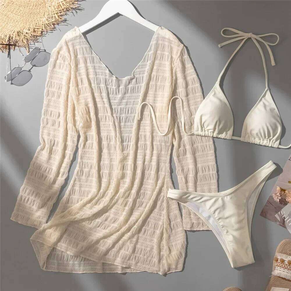 Black String Halter Triangle Bikinis Sets 2025 Sexy Swimsuit Cover Ups Women Backless Dresses Swimwear Bathing Suit Beach Wear